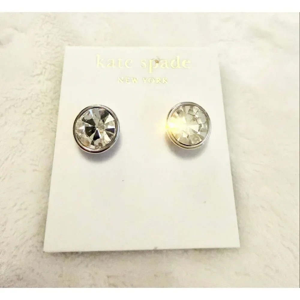 Kate Spade New York Silver Crystal Stud Earrings Clear Rhinestone Classic